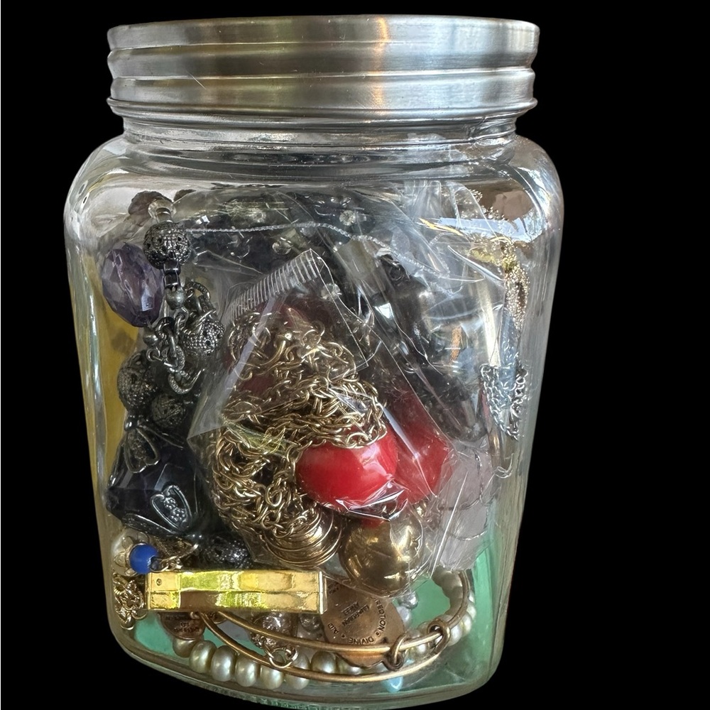 Assorted Jewelry in Glass Jar